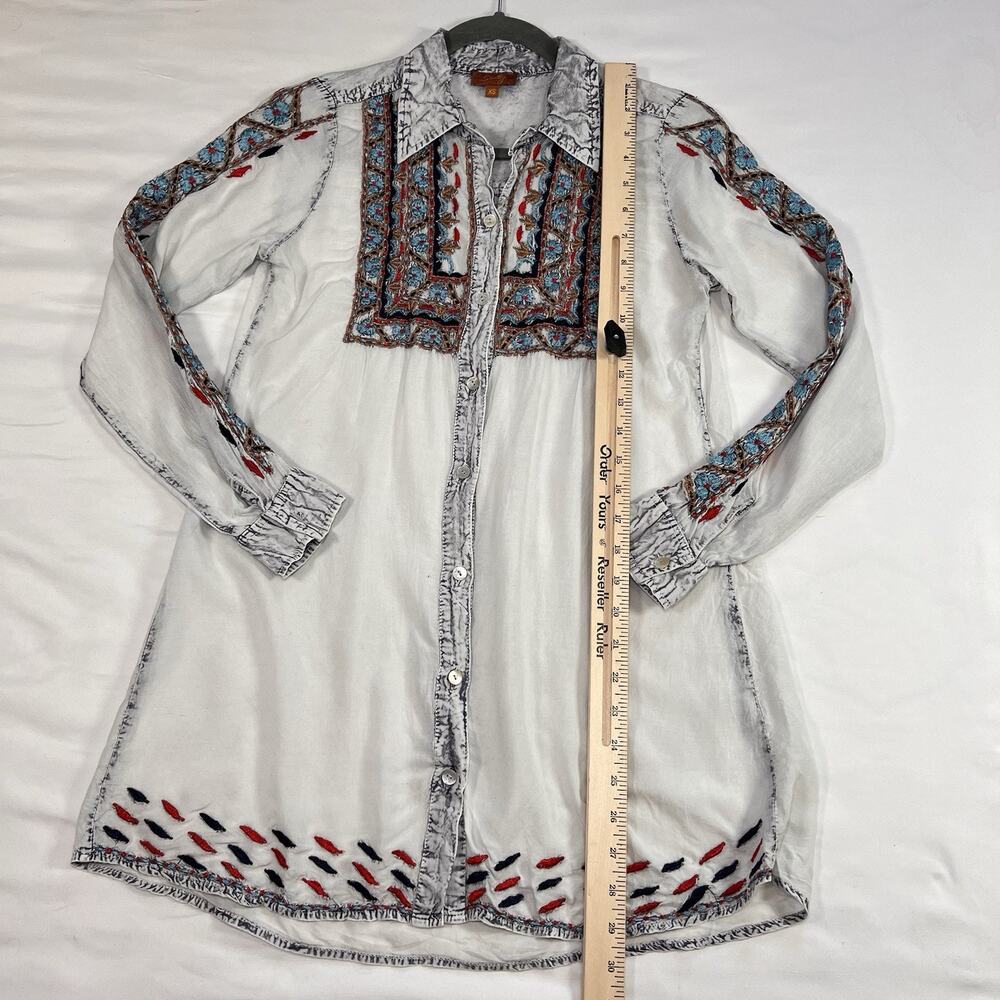 Scully Blouse Womens Size XS White-Gray Embroidered Button Up LS Western Cowgirl - Picture 7 of 14